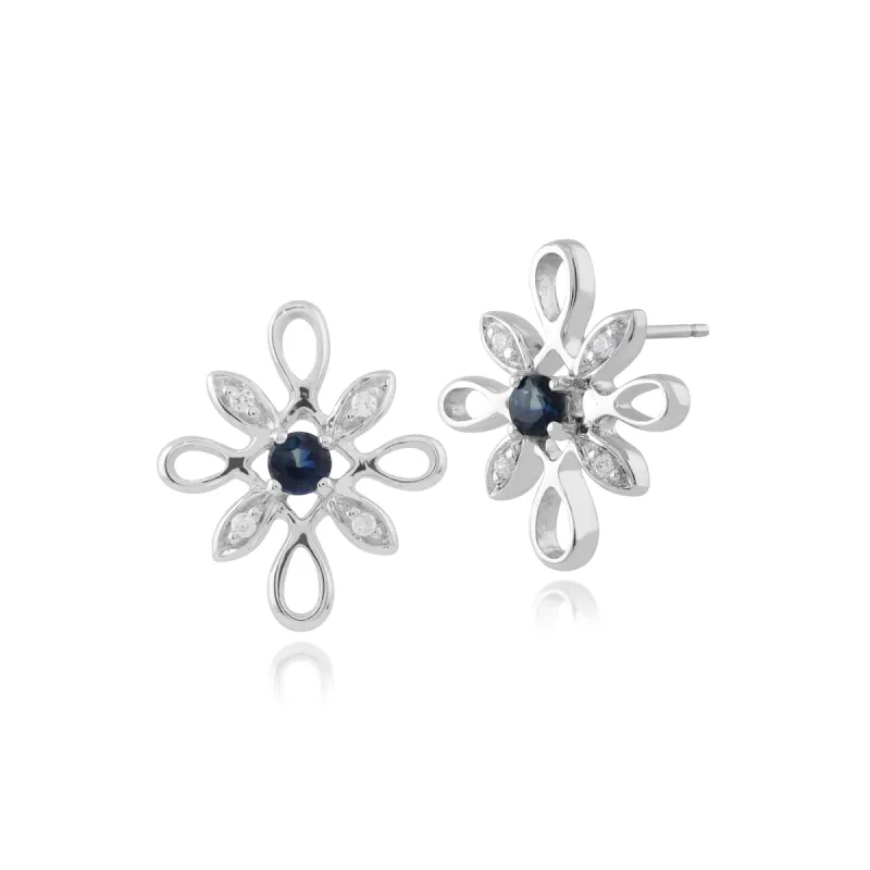 Gemondo 9ct White Gold 0.12ct Sapphire & Diamond Star Shaped Stud Earrings sold by Gemondo Jewellery