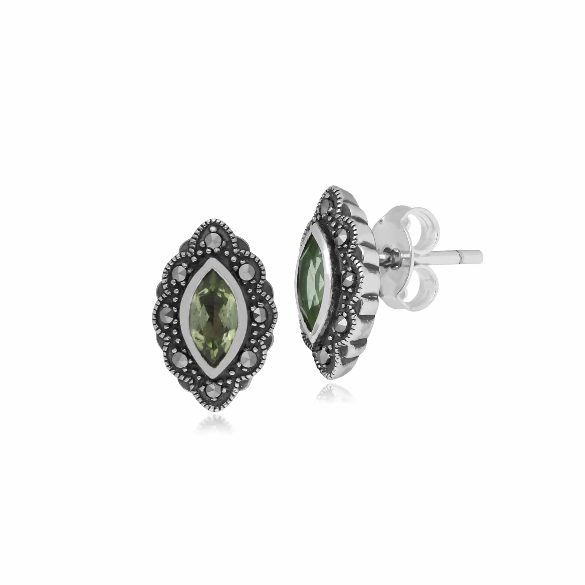 Gemondo Sterling Silver Peridot & Marcasite Art Nouveau Stud Earrings sold by Gemondo Jewellery