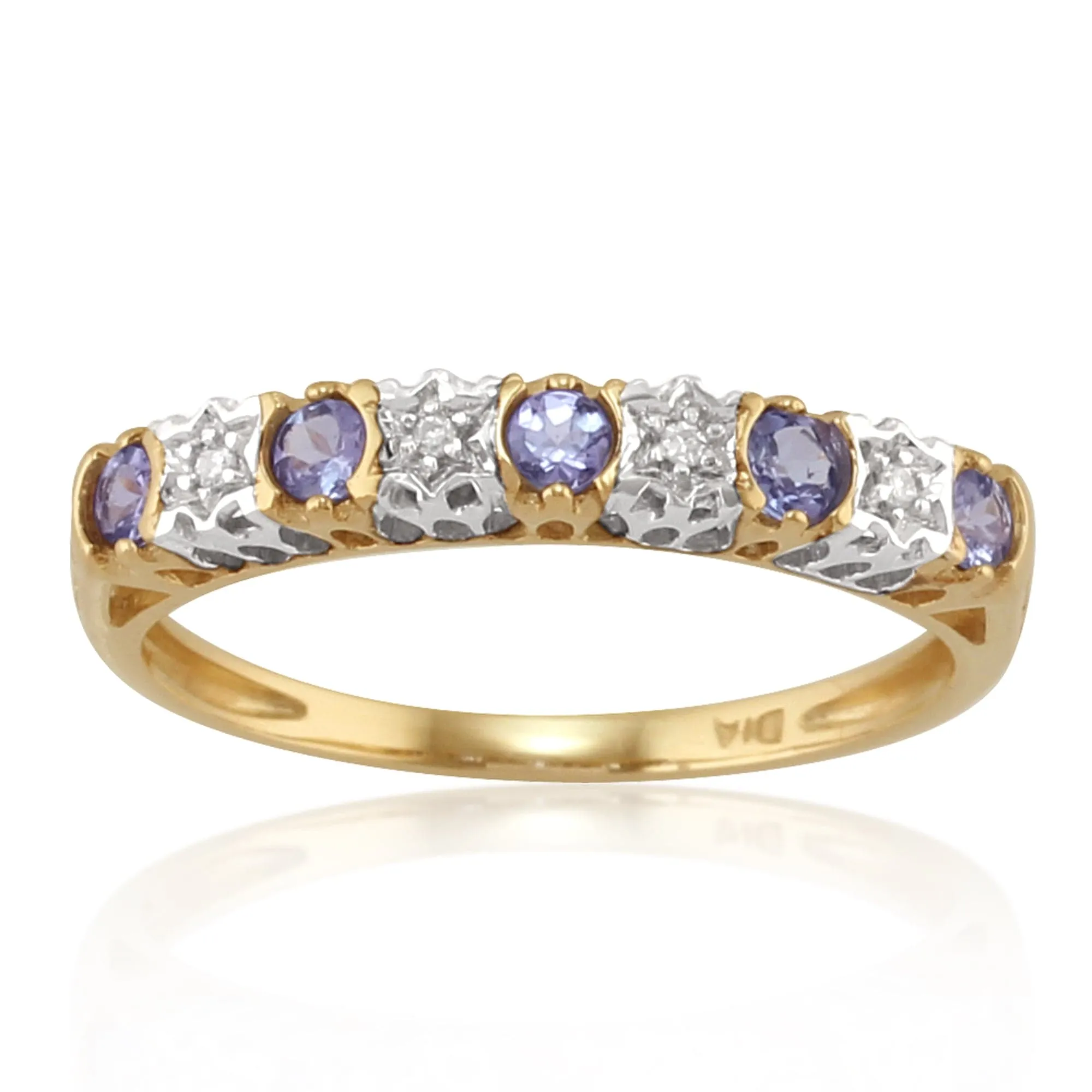 Classic Round Tanzanite & Diamond Eternity Ring in 9ct Yellow Gold sold by Gemondo Jewellery
