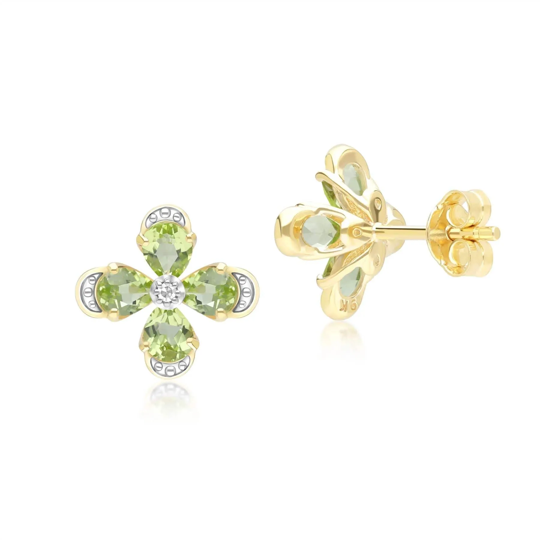 Floral Peridot & Diamond Stud Earrings in 9ct Yellow Gold sold by Gemondo Jewellery product image thumbnail 3