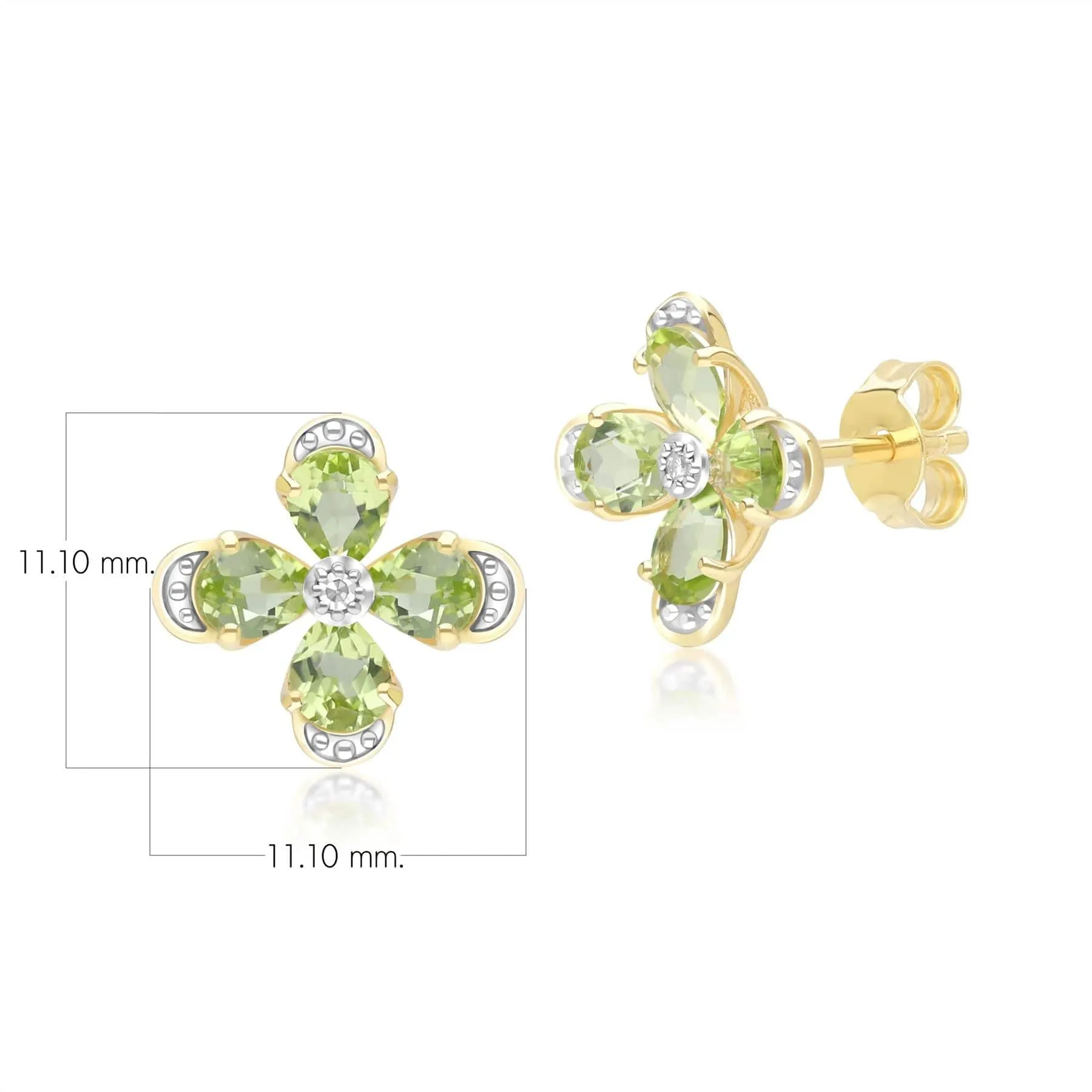 Floral Peridot & Diamond Stud Earrings in 9ct Yellow Gold sold by Gemondo Jewellery product image thumbnail 4