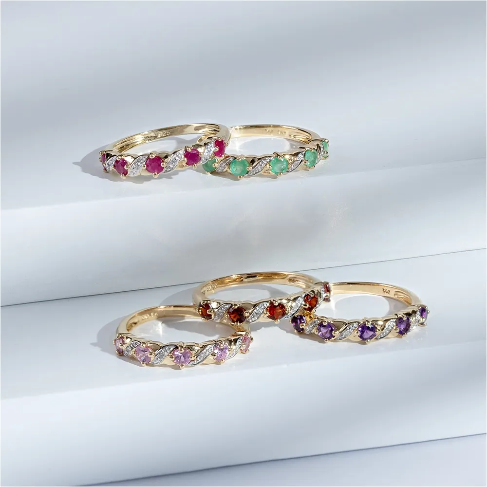 Classic Round Garnet & Diamond Half Eternity Ring in 9ct Yellow Gold sold by Gemondo Jewellery product image thumbnail 2