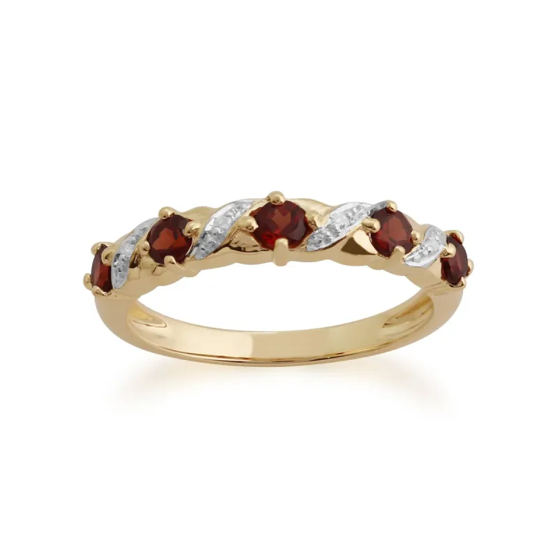 Classic Round Garnet & Diamond Half Eternity Ring in 9ct Yellow Gold sold by Gemondo Jewellery