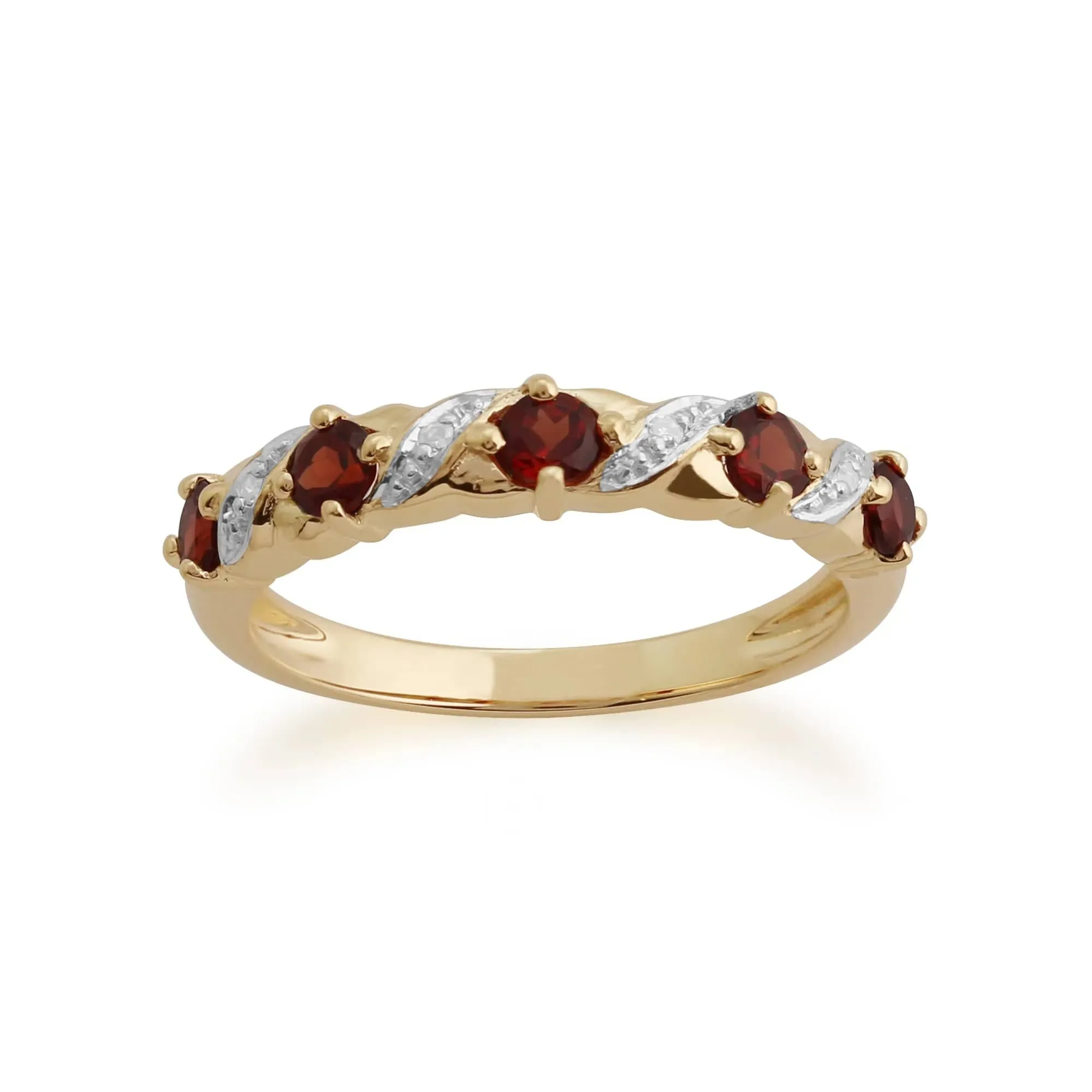 Classic Round Garnet & Diamond Half Eternity Ring in 9ct Yellow Gold sold by Gemondo Jewellery