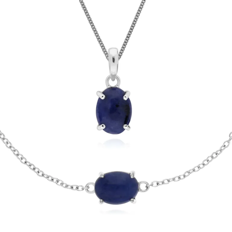 Classic Oval Sodalite Bracelet & Pendant Set in 925 Sterling Silver sold by Gemondo Jewellery