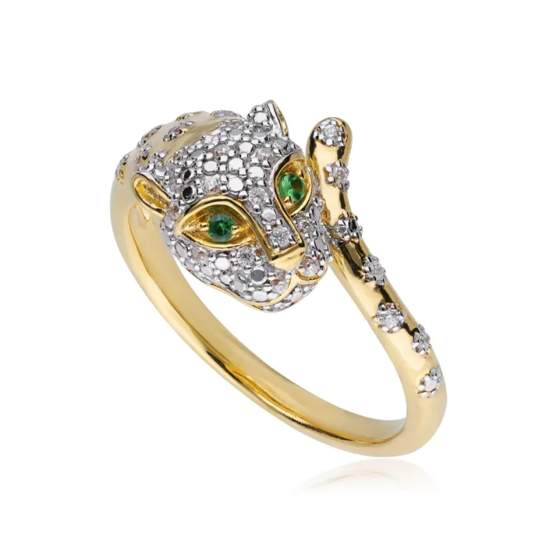 ECFEW™ 'The Unifier' Tsavorite & Diamond Cheetah Ring in 9ct Yellow Gold sold by Gemondo Jewellery