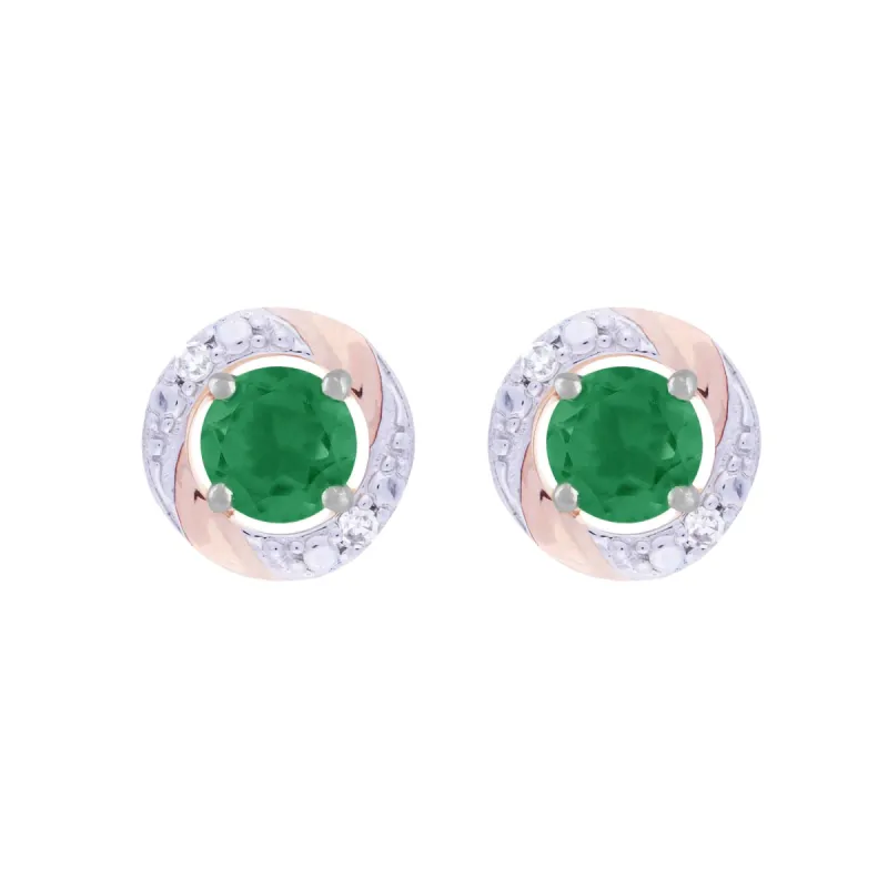 Classic Round Emerald Stud Earrings with Detachable Diamond Round Earrings Jacket Set in 9ct White Gold sold by Gemondo Jewellery
