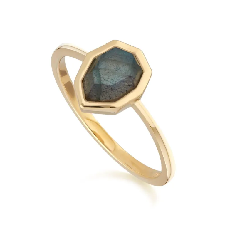 Irregular B Gem Labradorite Ring in Gold Plated Sterling Silver sold by Gemondo Jewellery