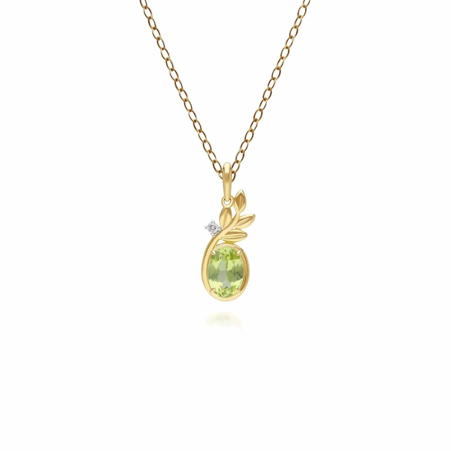 O Leaf Peridot & Diamond Pendant In 9ct Yellow Gold sold by Gemondo Jewellery