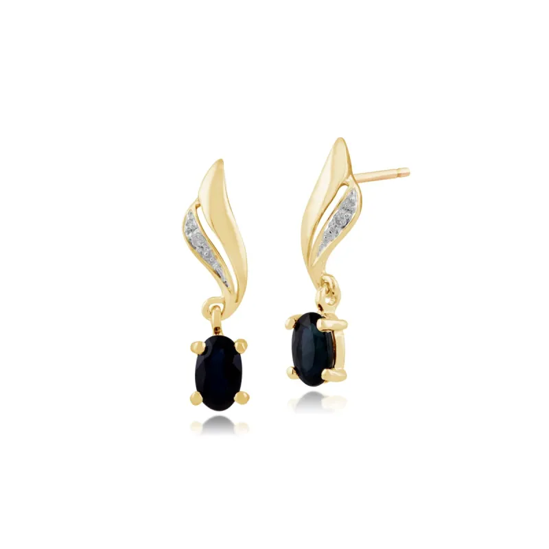 Classic Oval Sapphire & Diamond Drop Earrings in 9ct Yellow Gold  sold by Gemondo Jewellery