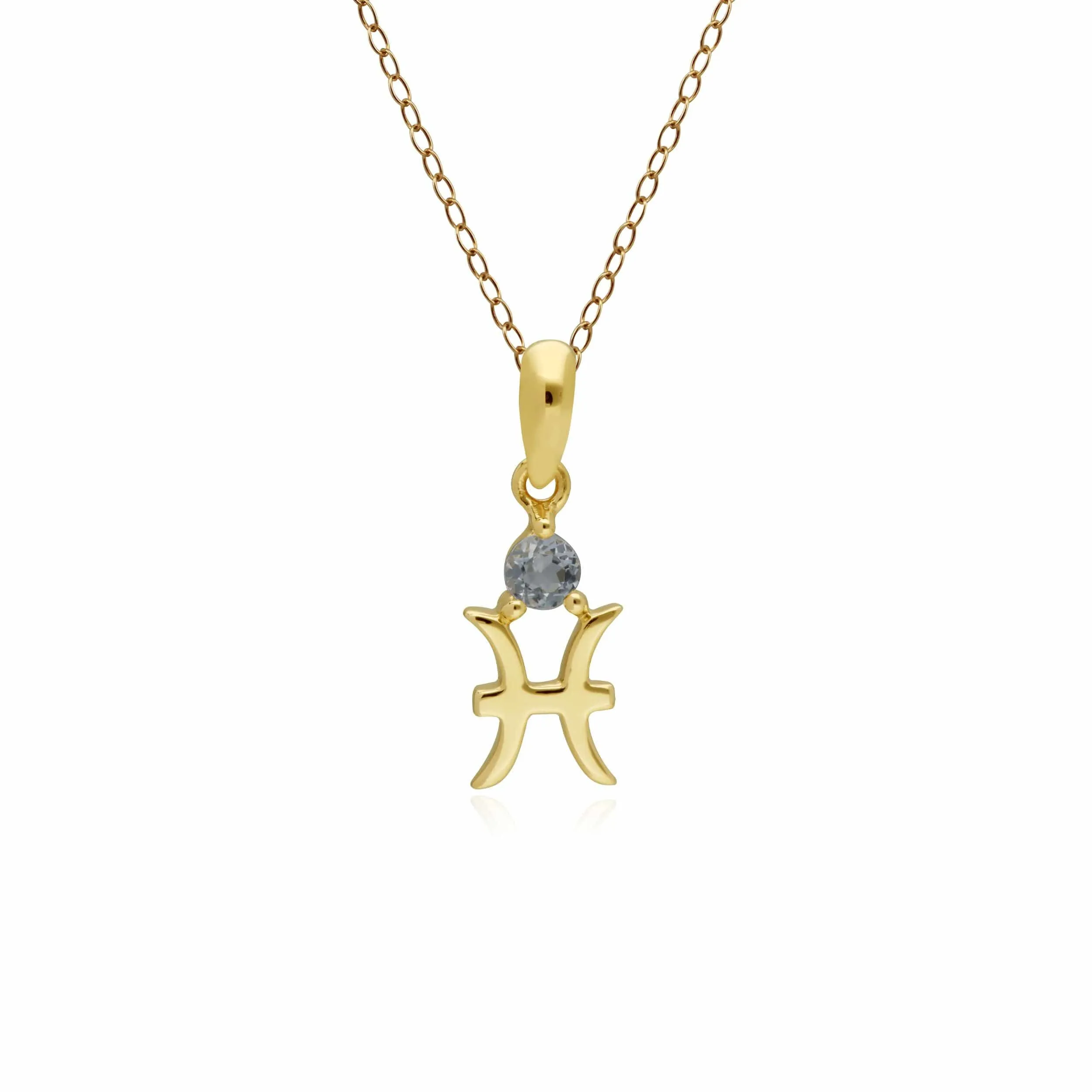 Aquamarine Pisces Zodiac Charm Necklace in 9ct Yellow Gold sold by Gemondo Jewellery