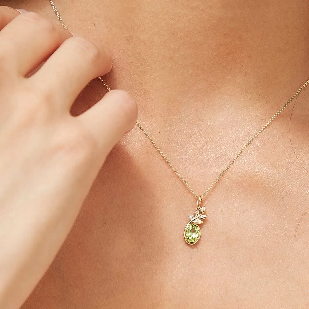 O Leaf Peridot & Diamond Pendant In 9ct Yellow Gold sold by Gemondo Jewellery product image thumbnail 2