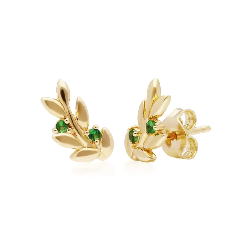 O Leaf Tsavorite Stud Earrings in Gold Plated Sterling Silver sold by Gemondo Jewellery