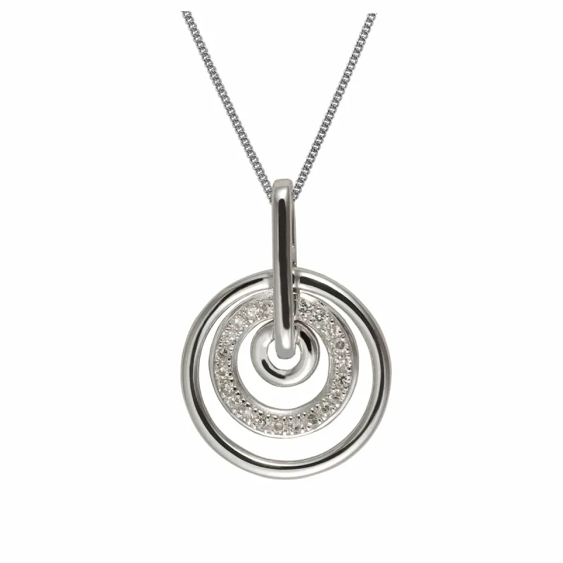 Geometric Round Diamond Three Ring Pendant & Chain in 9ct White Gold sold by Gemondo Jewellery