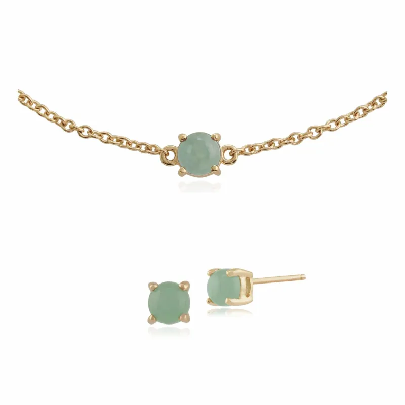 Classic Round Jade Single Stone Stud Earrings & Bracelet Set in 9ct Yellow Gold sold by Gemondo Jewellery