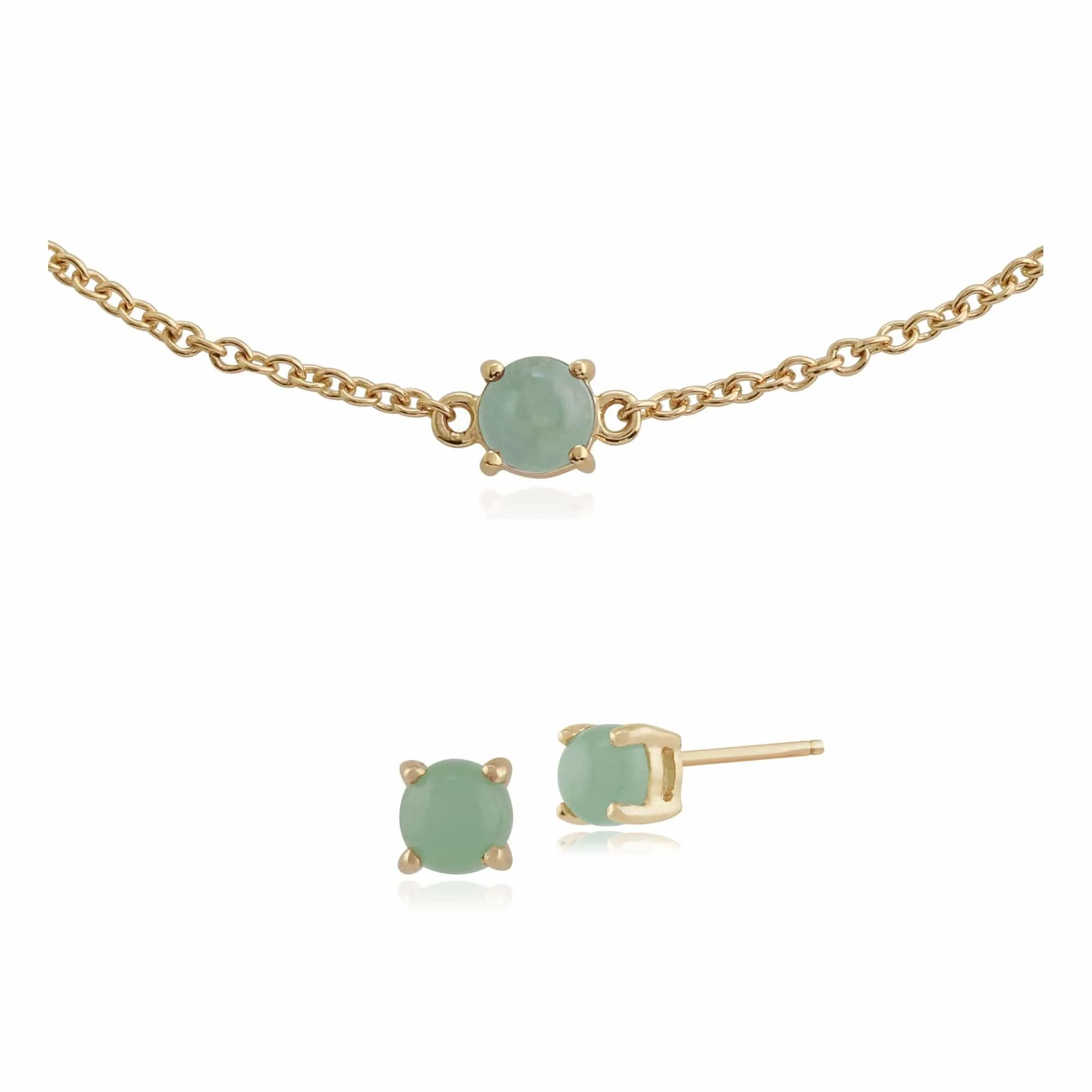 Classic Round Jade Single Stone Stud Earrings & Bracelet Set in 9ct Yellow Gold sold by Gemondo Jewellery