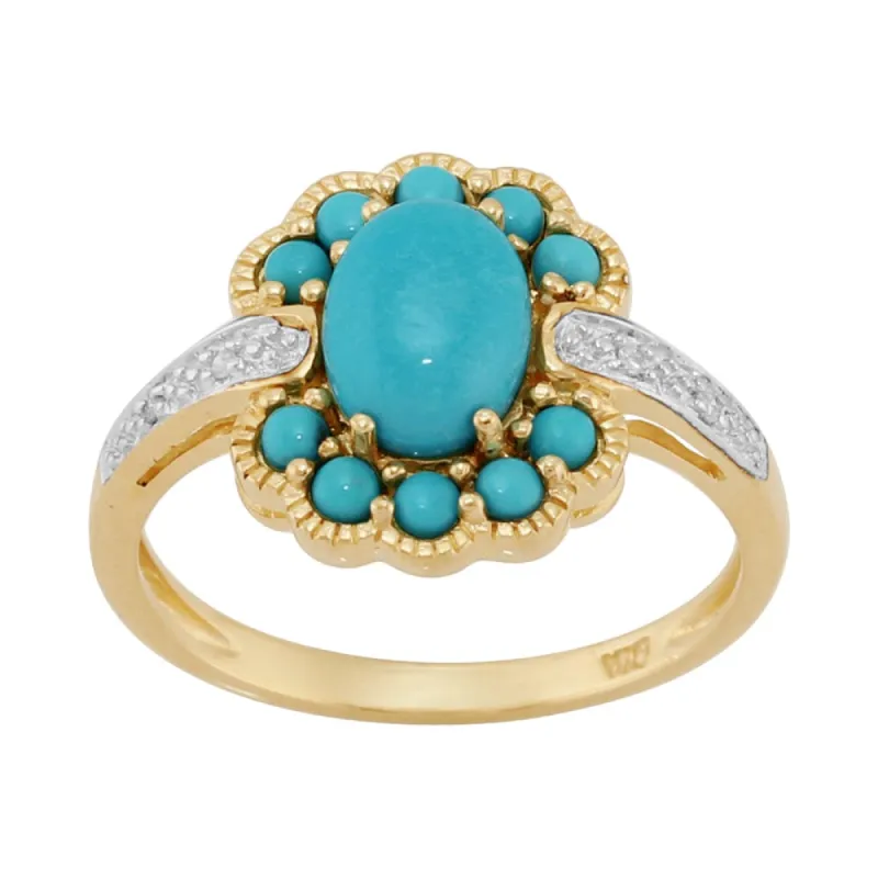 Contemporary Oval Turquoise & Diamond Boho Ring in 9ct Yellow Gold sold by Gemondo Jewellery