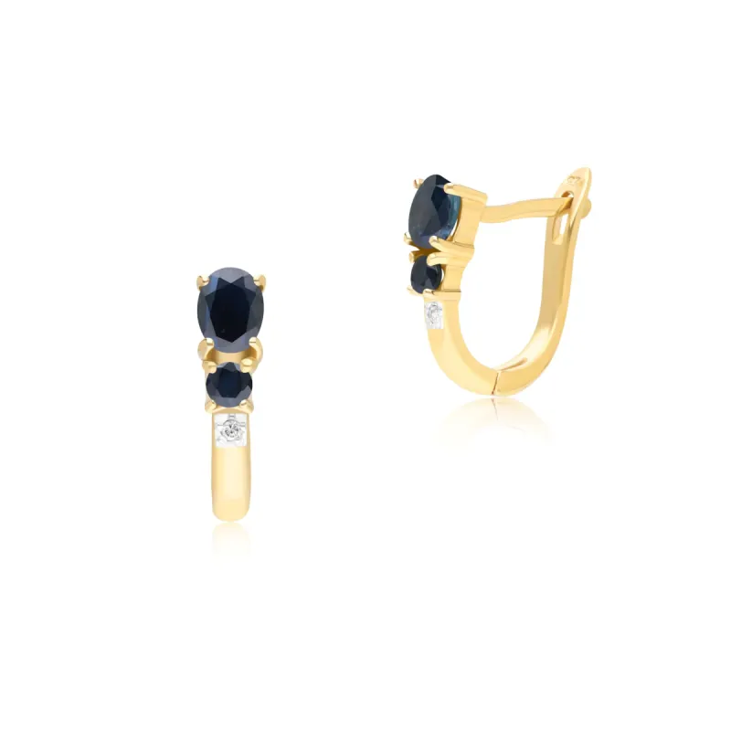 Classic Oval Sapphire & Diamond Hoop Earrings in 9ct Yellow Gold sold by Gemondo Jewellery