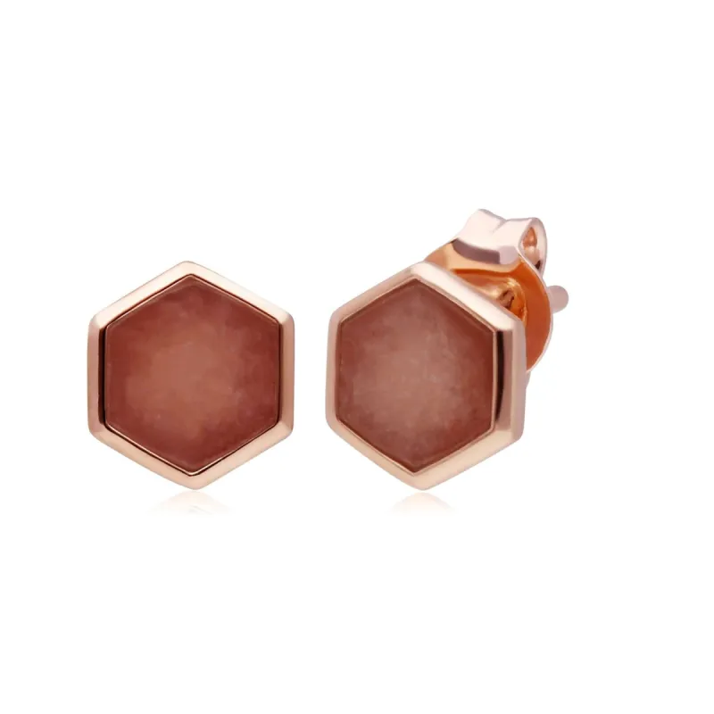 Micro Statement Rhodochrosite Stud Earrings in Rose Gold Plated  Silver sold by Gemondo Jewellery