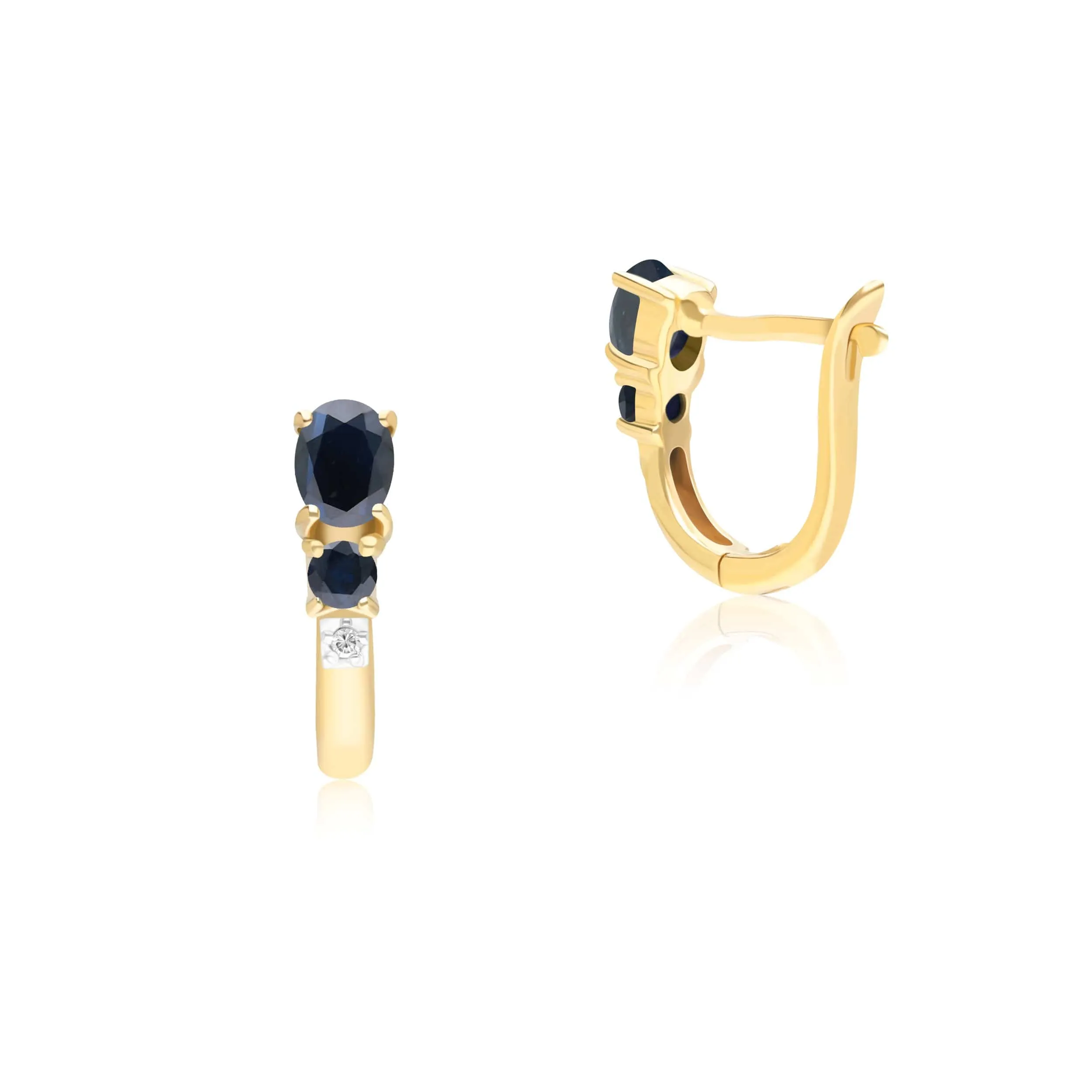 Classic Oval Sapphire & Diamond Hoop Earrings in 9ct Yellow Gold sold by Gemondo Jewellery product image thumbnail 2