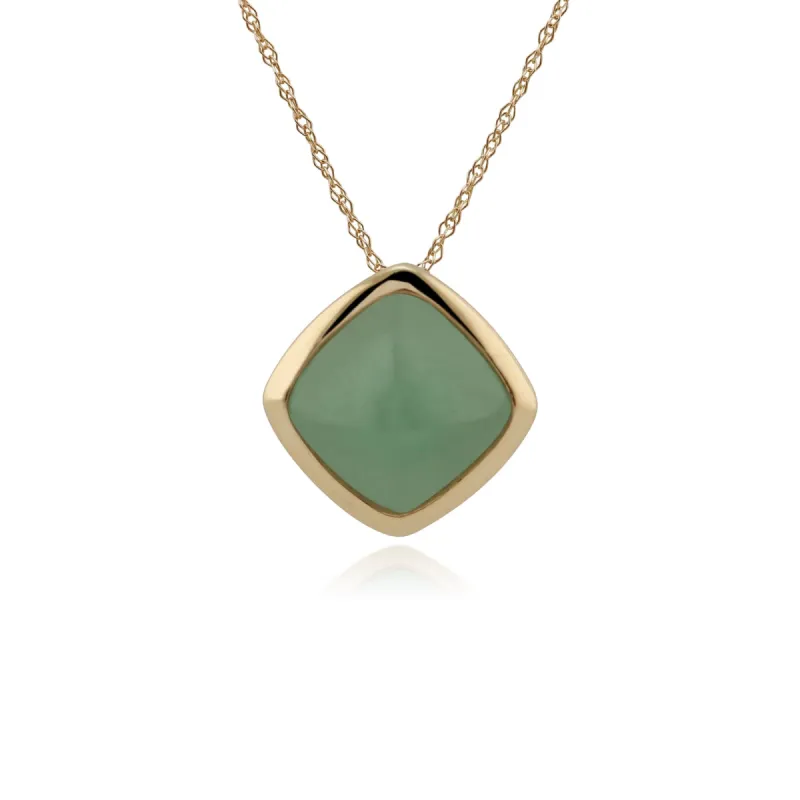 Classic Cushion Green Jade Bezel Set Pendant in 9ct Yellow Gold sold by Gemondo Jewellery
