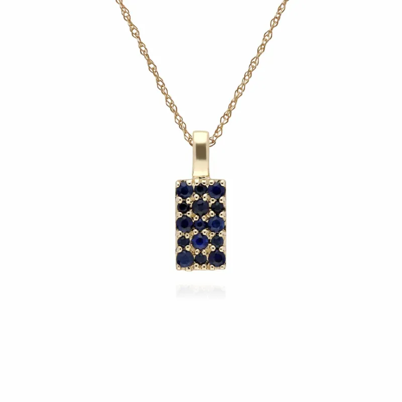 Classic Style Sapphire Cluster Pendant and Chain in 9ct Yellow Gold sold by Gemondo Jewellery