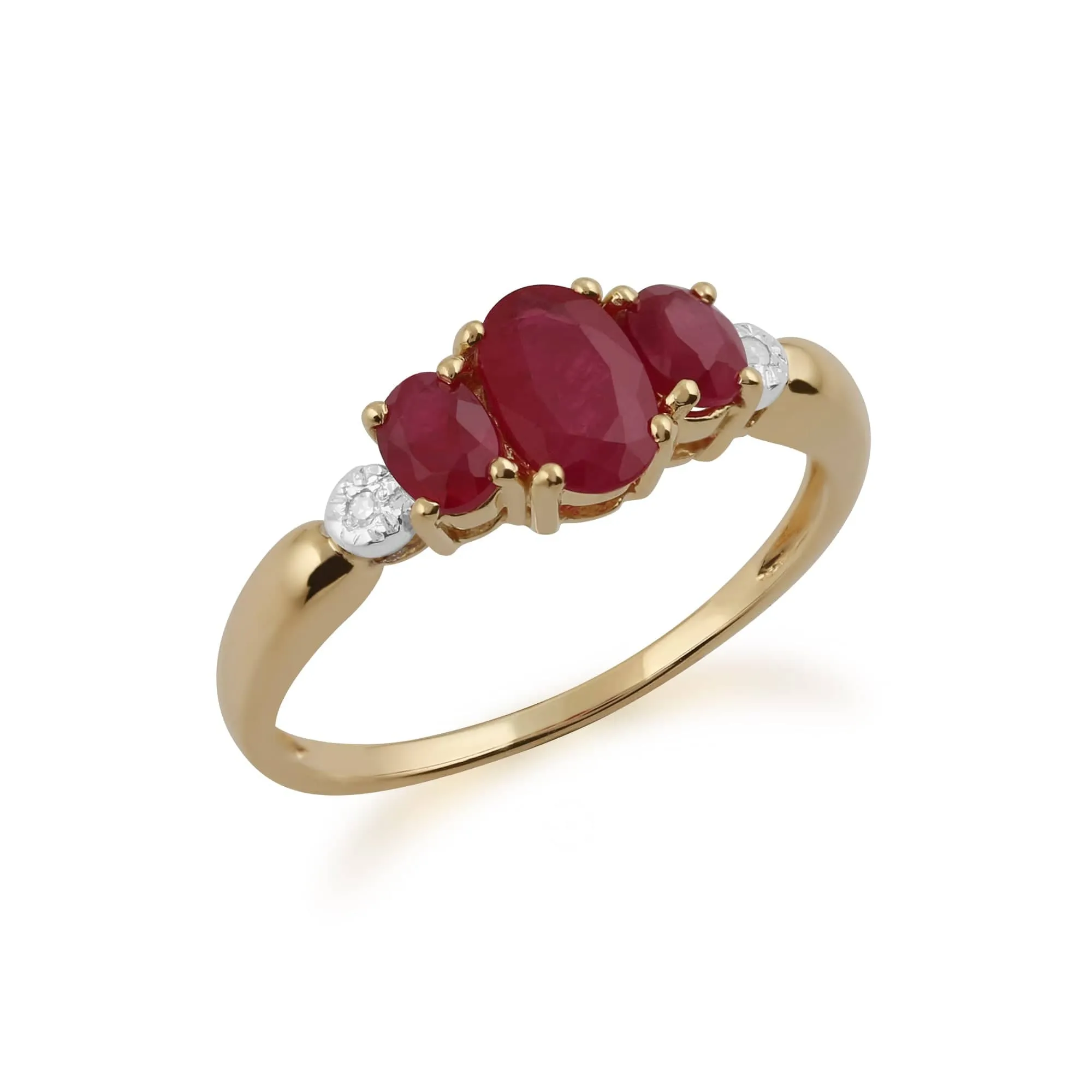 Classic Oval Ruby & Diamond Trilogy Ring in 9ct Yellow Gold sold by Gemondo Jewellery product image thumbnail 2