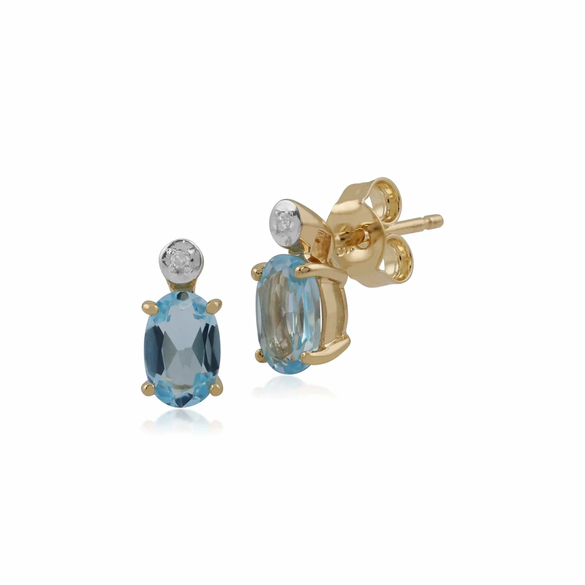 Classic Oval Blue Topaz & Diamond Stud Earrings in 9ct Yellow Gold sold by Gemondo Jewellery