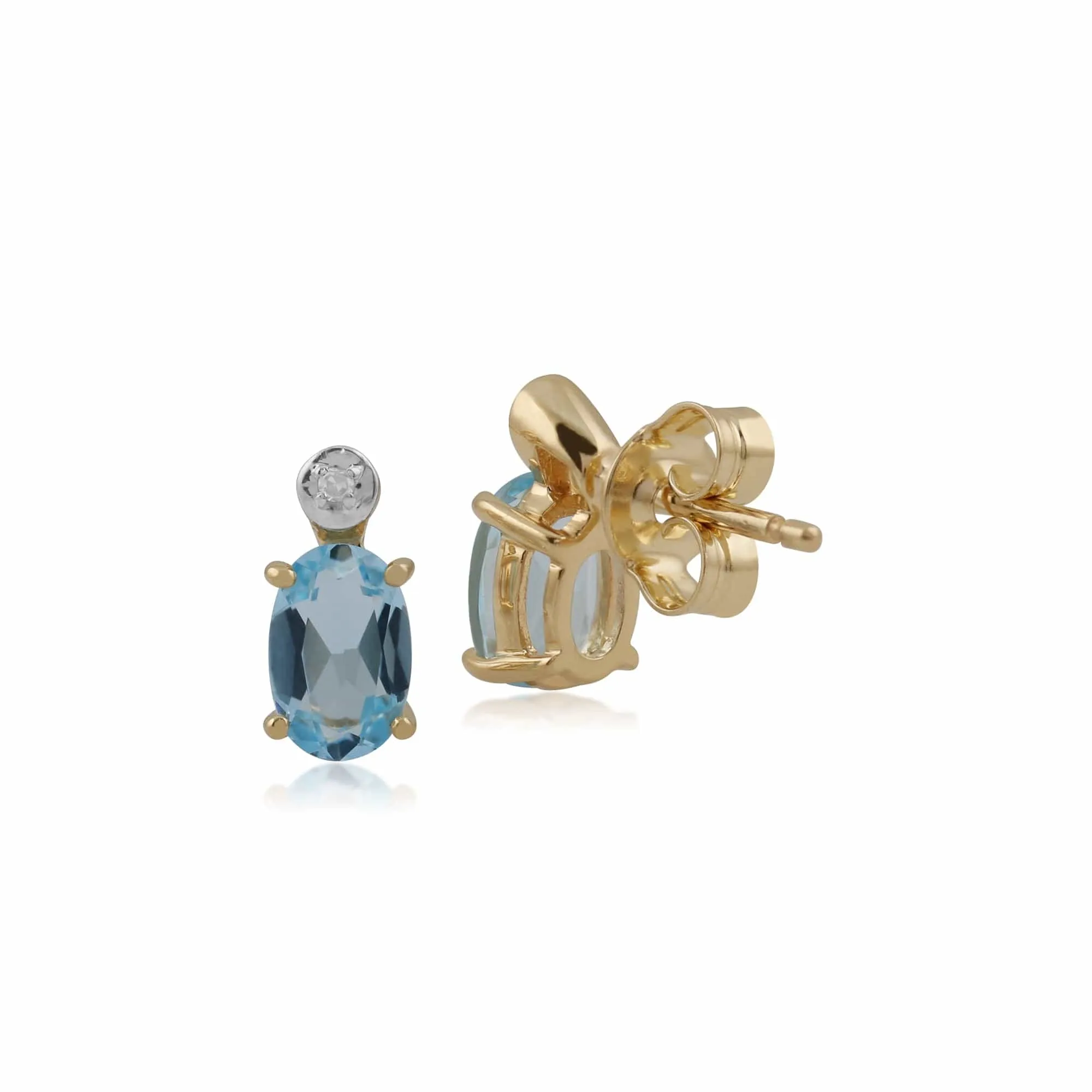Classic Oval Blue Topaz & Diamond Stud Earrings in 9ct Yellow Gold sold by Gemondo Jewellery product image thumbnail 2