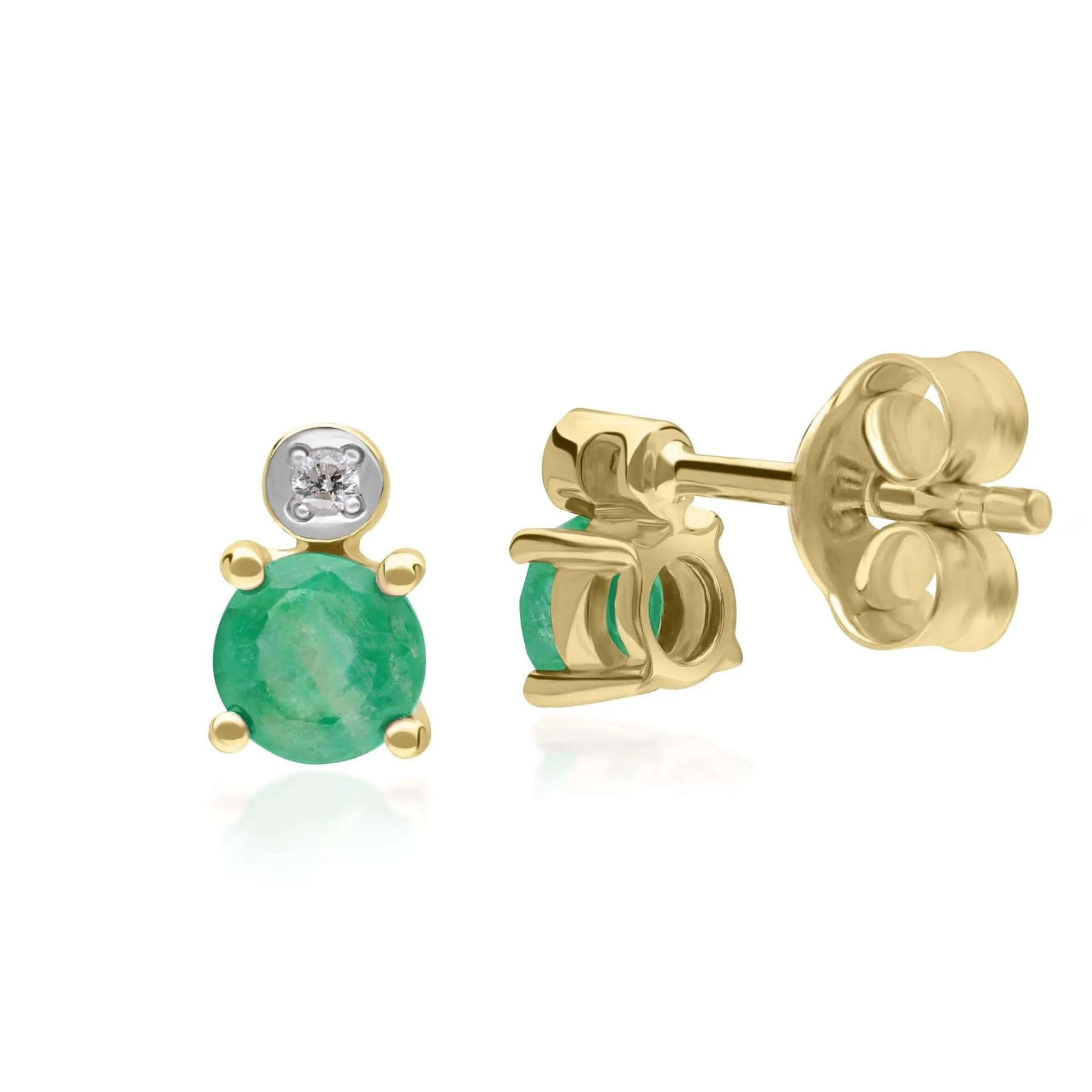 Micro Statement Round Emerald & Diamond Stud Earrings in 9ct Yellow Gold sold by Gemondo Jewellery product image thumbnail 2