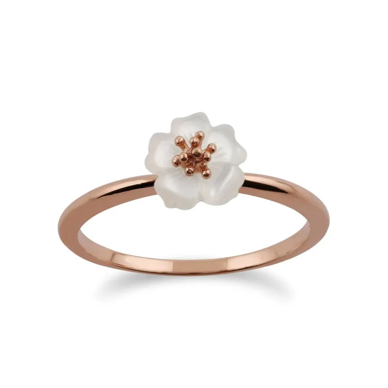 Gemondo Rose Gold Plated Silver Mother of Pearl Cherry Blossom Ring sold by Gemondo Jewellery