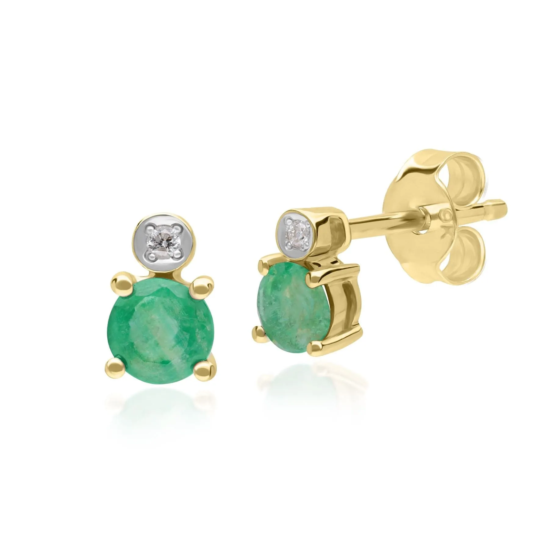 Micro Statement Round Emerald & Diamond Stud Earrings in 9ct Yellow Gold sold by Gemondo Jewellery