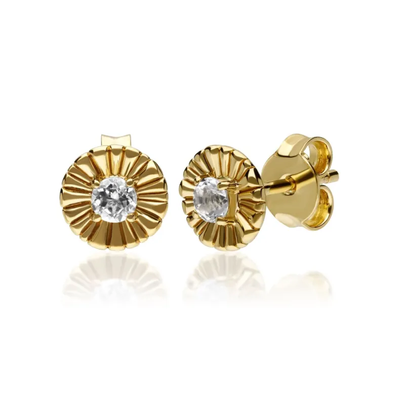 Caruso White Topaz Floral Stud Earrings in Gold Plated Sterling Silver sold by Gemondo Jewellery
