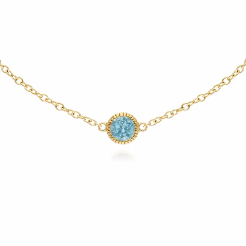Classic Single Stone Round Blue Topaz Milgrain Bracelet in 9ct Yellow Gold sold by Gemondo Jewellery