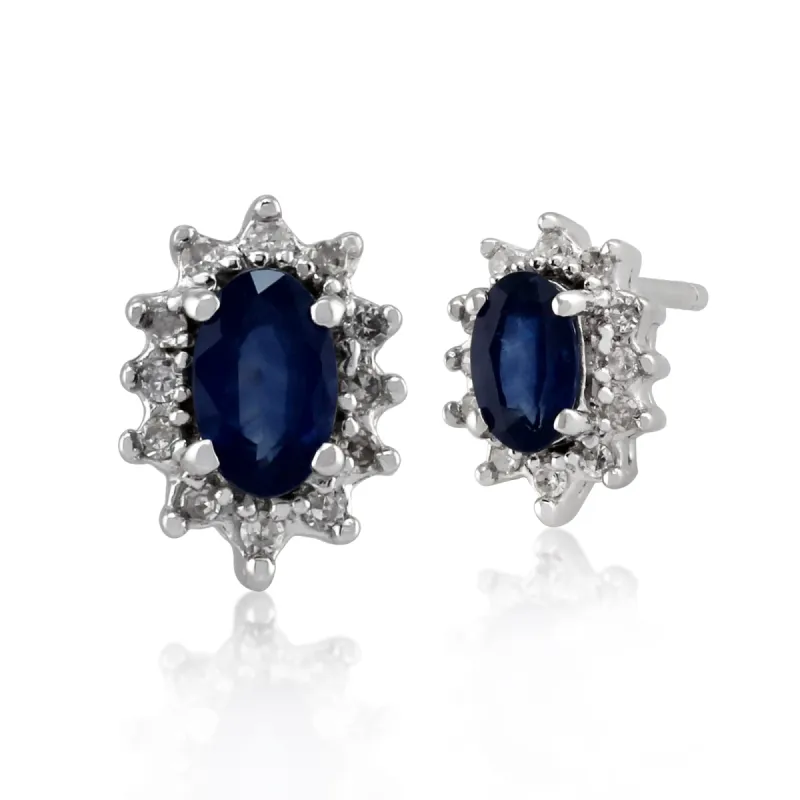 Classic Oval Light Blue Sapphire & Diamond Cluster Stud Earrings in 9ct White Gold sold by Gemondo Jewellery