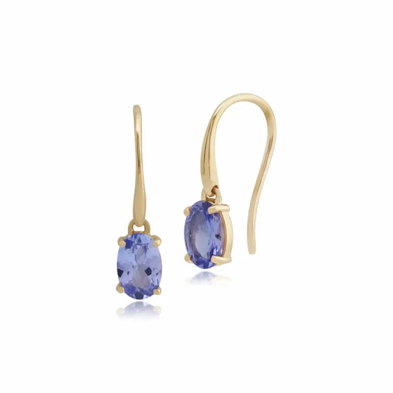 Classic Oval Tanzanite Hook Drop Earrings in 9ct Yellow Gold sold by Gemondo Jewellery