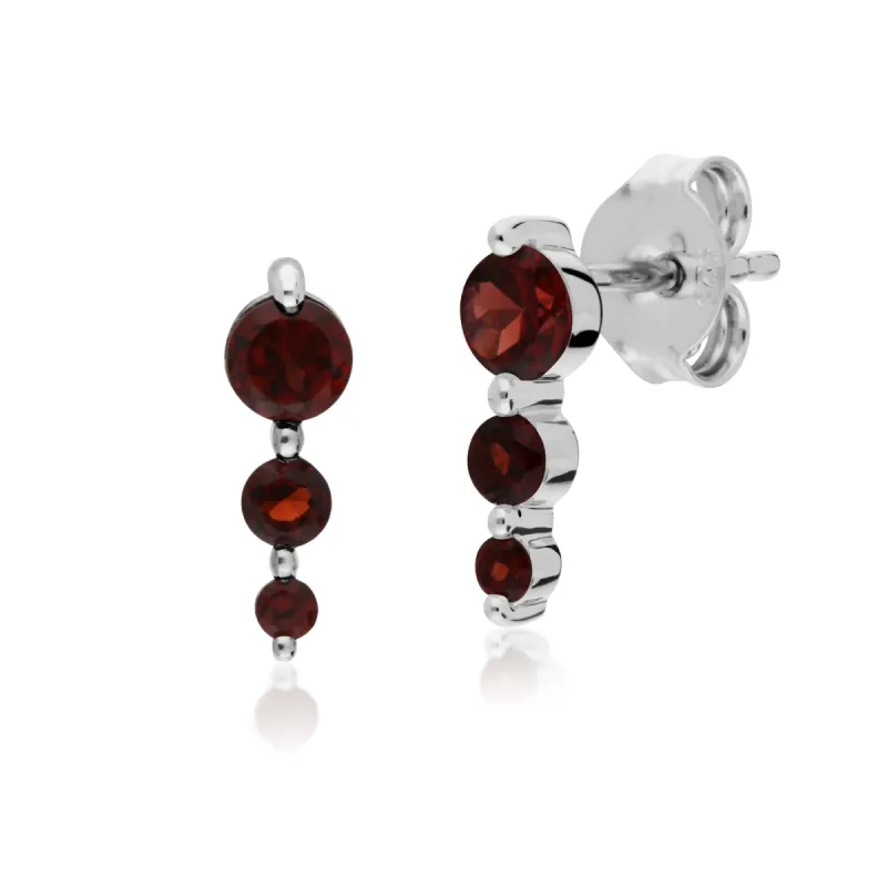 Classic Round Garnet Gradient Drop Stud Earrings in Sterling Silver sold by Gemondo Jewellery