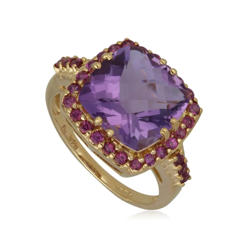 Kosmos Amethyst & Rhodolite Cocktail Ring in 9ct Yellow Gold sold by Gemondo Jewellery