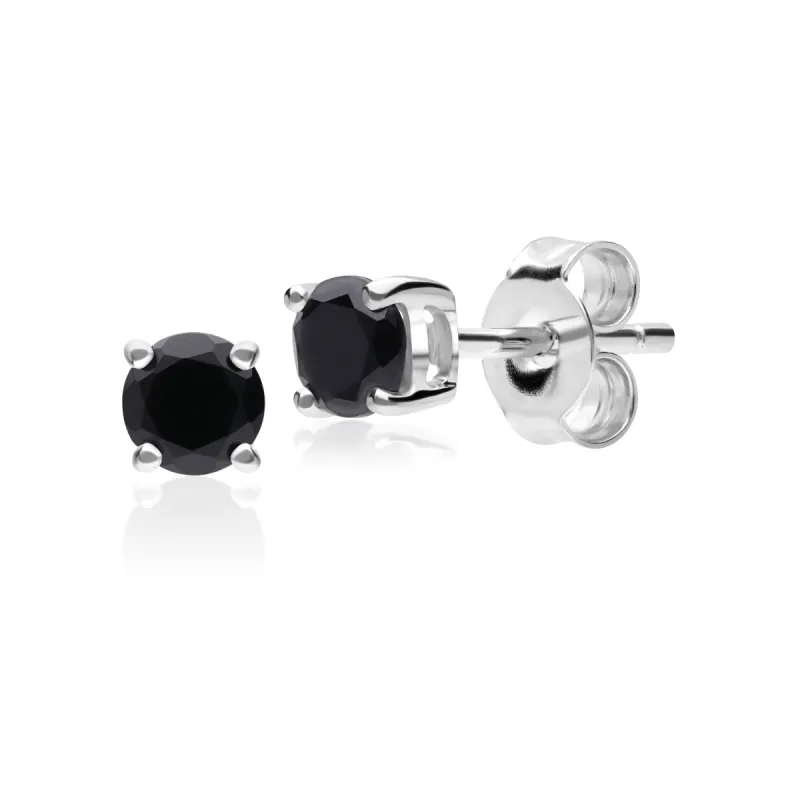 Classic Round Black Onyx Stud Earrings in 9ct White Gold sold by Gemondo Jewellery