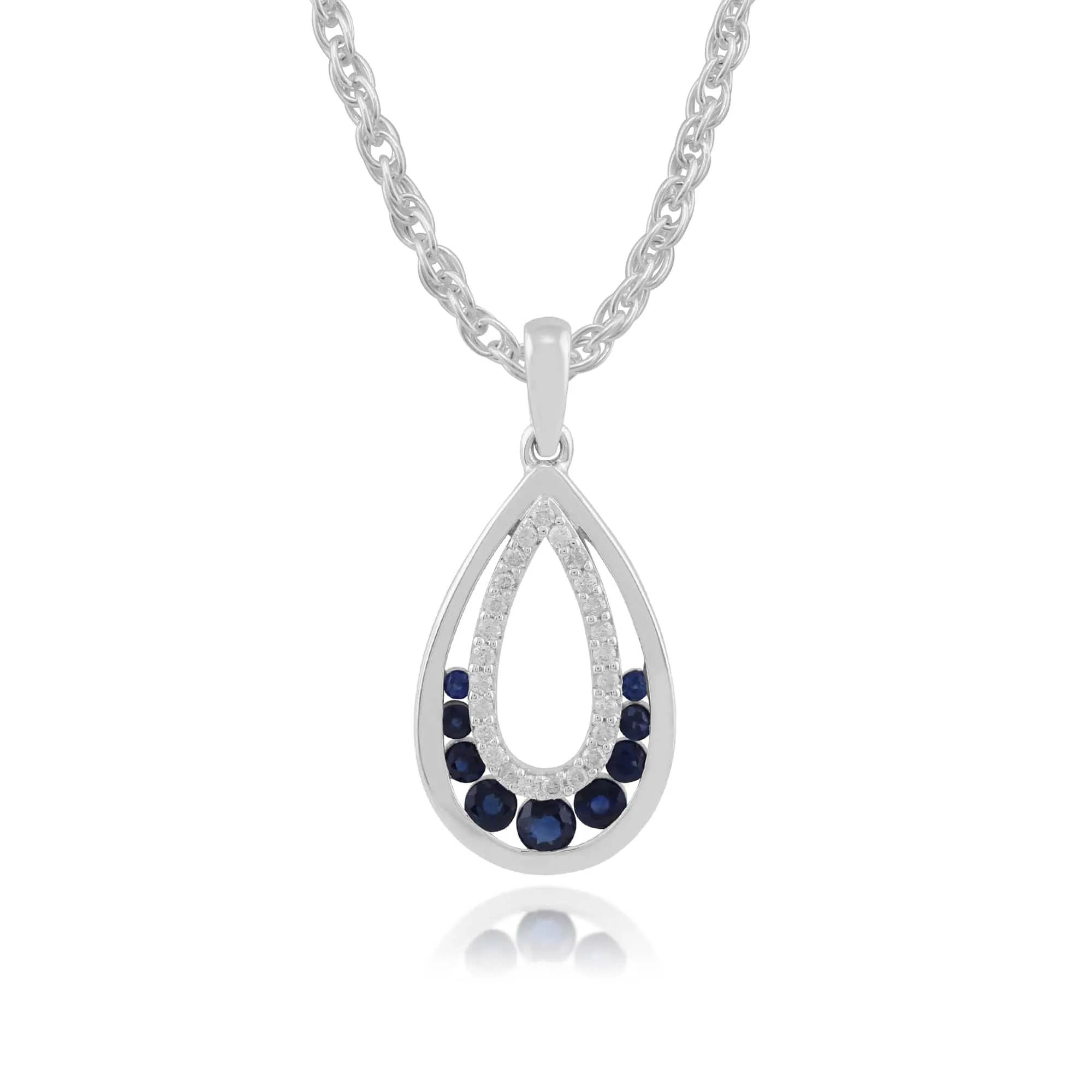 9ct White Gold 0.49ct Natural Blue Sapphire & 0.12ct Diamond Pendant on Chain sold by Gemondo Jewellery