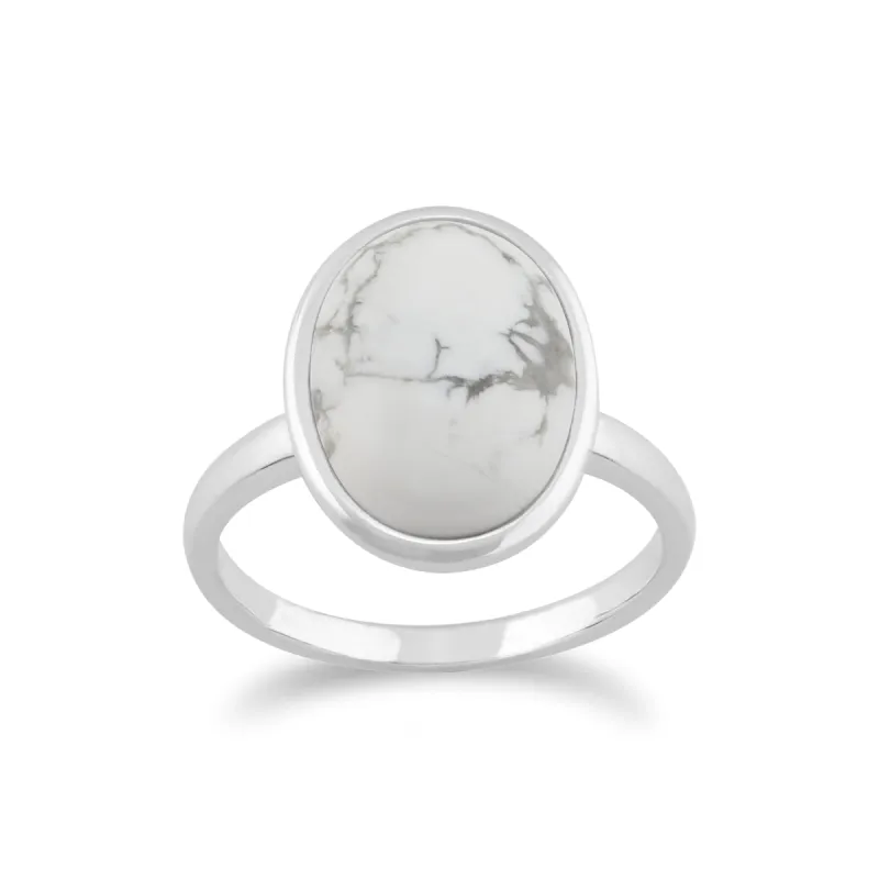 Classic Oval Magnesite Cabochon Boho Cocktail Ring in 925 Sterling Silver sold by Gemondo Jewellery