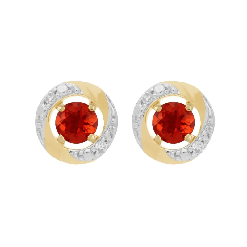Classic Round Fire Opal Stud Earrings with Detachable Diamond Halo Ear Jacket in 9ct Yellow Gold sold by Gemondo Jewellery