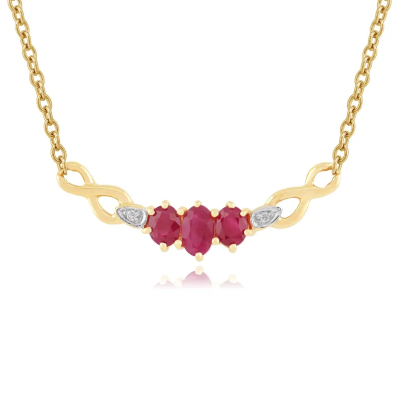 Infinity Ruby & Diamond Necklace in 9ct Yellow Gold sold by Gemondo Jewellery