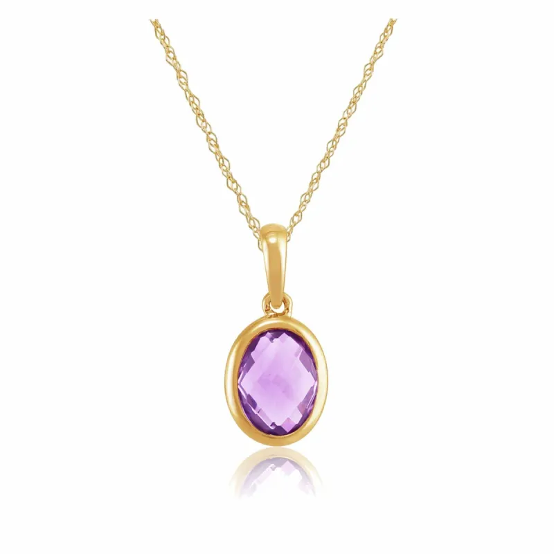 Classic Oval Amethyst Pendant in 9ct Yellow Gold sold by Gemondo Jewellery