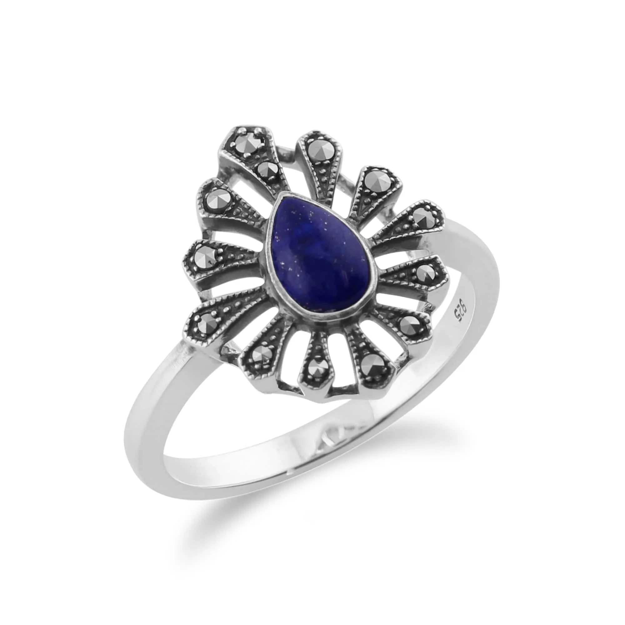Gemondo 925 Sterling Silver 0.30ct Lapis Lazuli & Marcasite Art Deco Ring sold by Gemondo Jewellery product image thumbnail 2