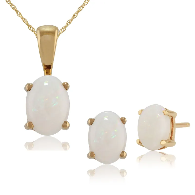 Classic Oval Opal Single Stone Stud Earrings & Pendant in 9ct Yellow Gold sold by Gemondo Jewellery