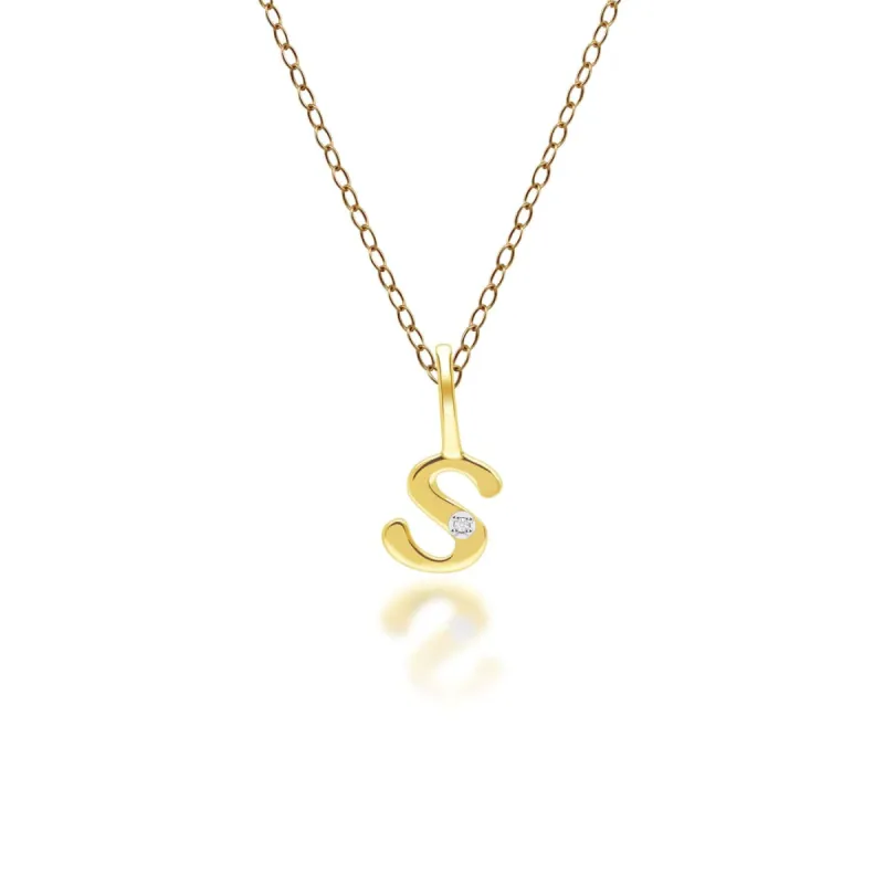 Alphabet Letter S Diamond pendant in 9ct Yellow Gold sold by Gemondo Jewellery