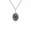 Art Nouveau Style Oval Garnet & Marcasite Locket Necklace in Sterling Silver sold by Gemondo Jewellery