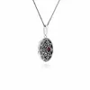 Art Nouveau Style Oval Garnet & Marcasite Locket Necklace in Sterling Silver sold by Gemondo Jewellery