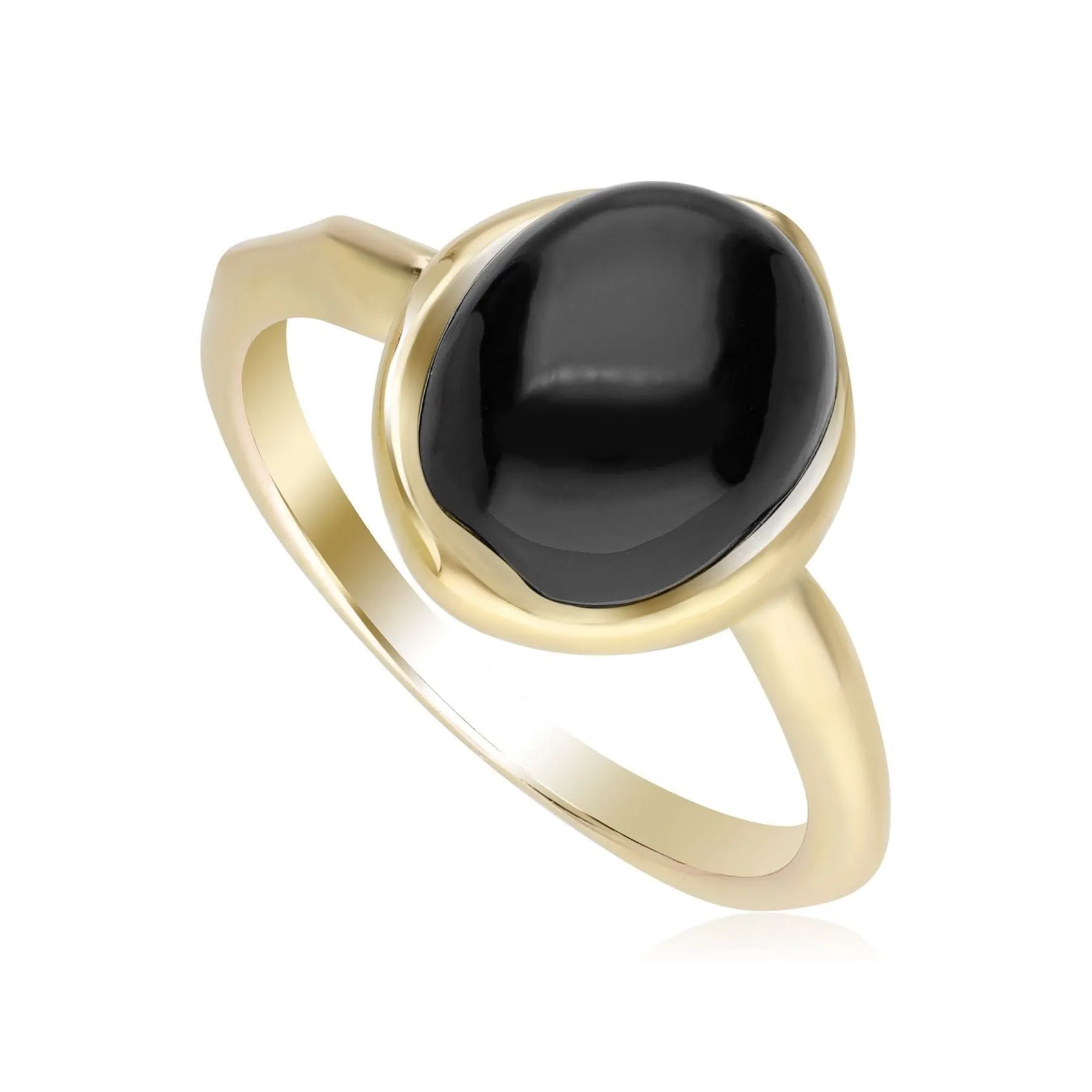Irregular B Gem Black Onyx Ring In Yellow Gold Plated Silver sold by Gemondo Jewellery